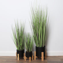 Load image into Gallery viewer, Small Artificial Grass Plant with Mid Century Plant Stand
