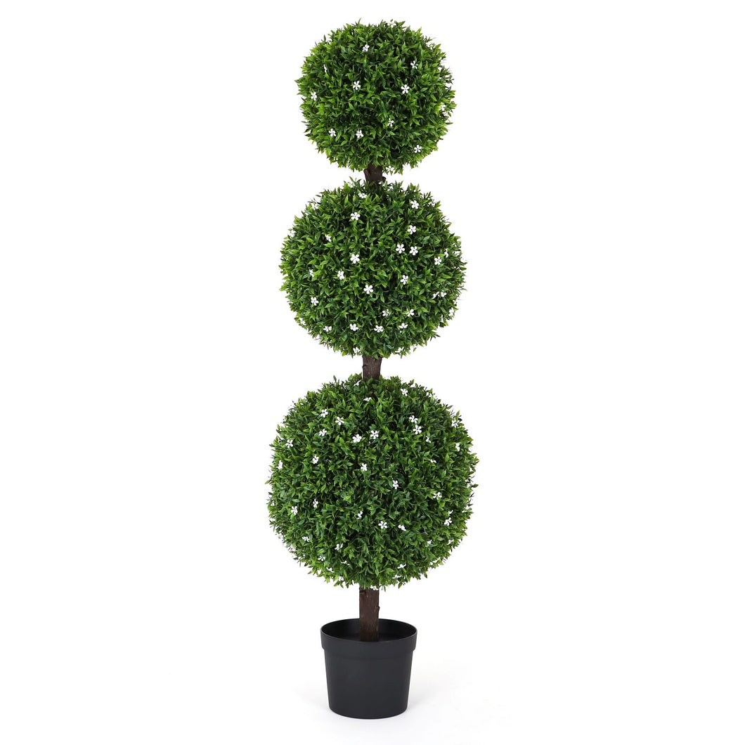 4' Artificial White Flower Topiary Ball Tree