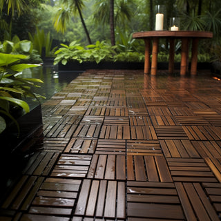 Stylish Interlocking Deck Tiles in a Tranquil Outdoor Patio