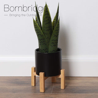 Small Artificial Snake Plant with Mid Century Plant Stand