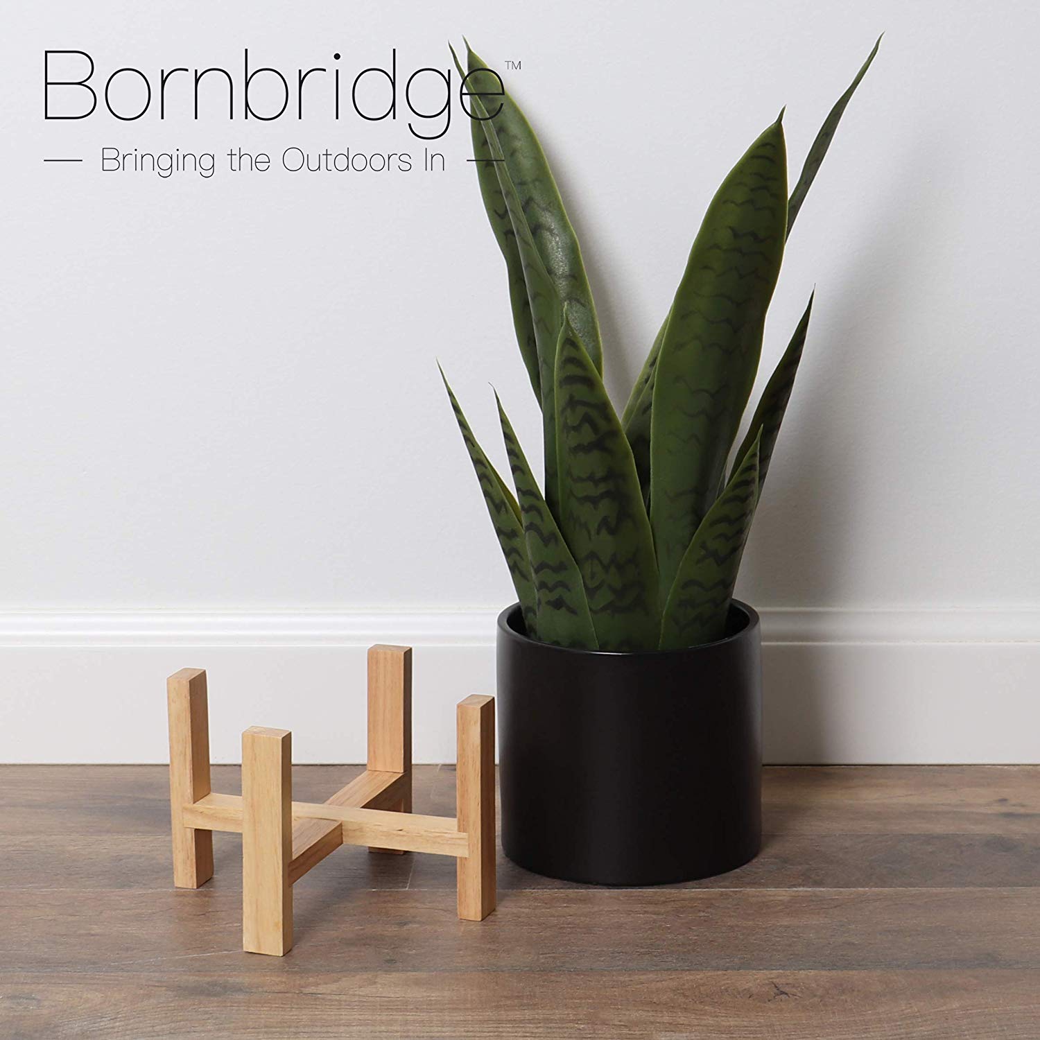 large fake snake plant Bornbridge Artificial Snake Plant in Mid Century Plant Stand (Medium/ 1 Pack)