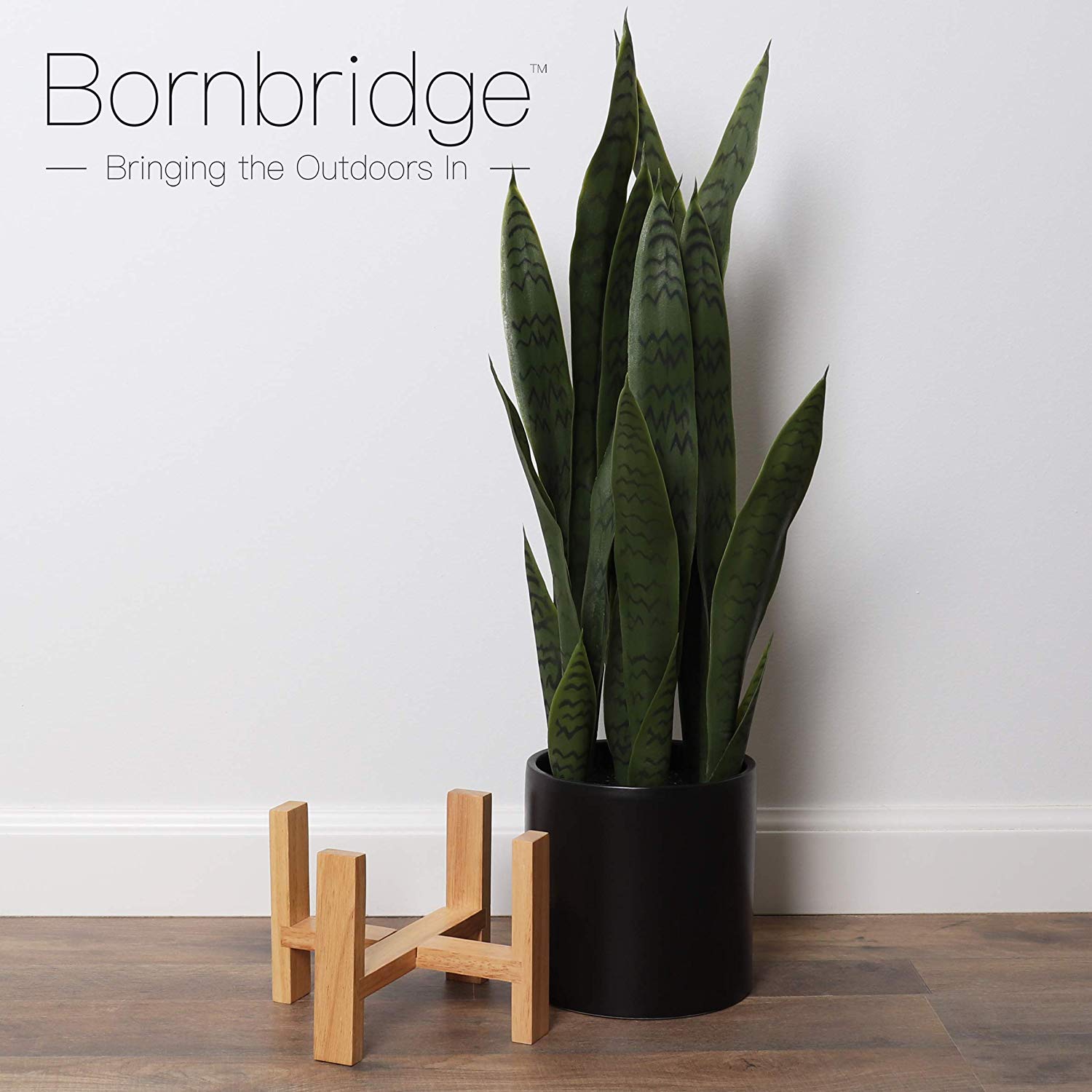 faux tall snake plant Bornbridge Large Artificial Snake Plant in Black Mid Century Ceramic Planter