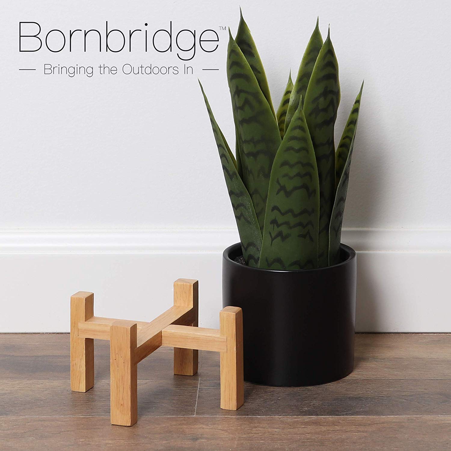 artificial snake plant with stand Bornbridge Artificial Snake Plant in Mid Century Plant Stand (Small / 2 Pack)