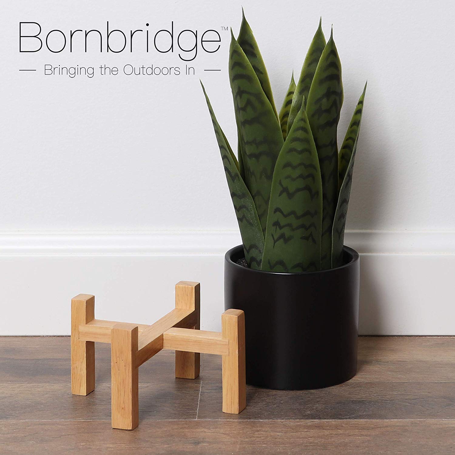 Bornbridge Artificial Snake Plant in Mid Century Plant Stand (Small / 2 Pack)