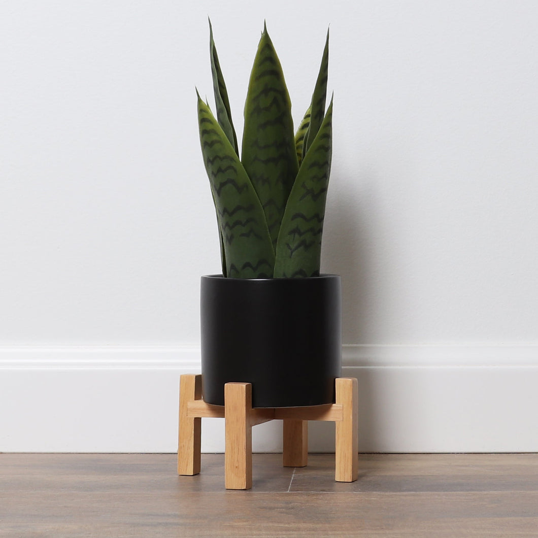Small Artificial Snake Plant with Mid Century Plant Stand